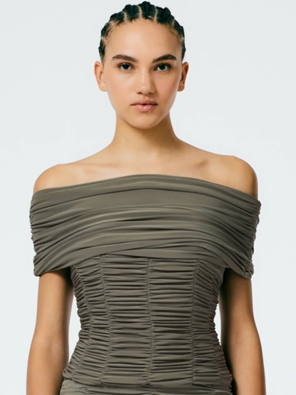 NWOT Tibi Drapey Jersey Ruched Strapless Top sz 6 in granite